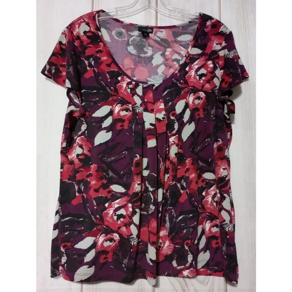 East 5th Shirt Ladies Large Purple Floral Capped Sleeve